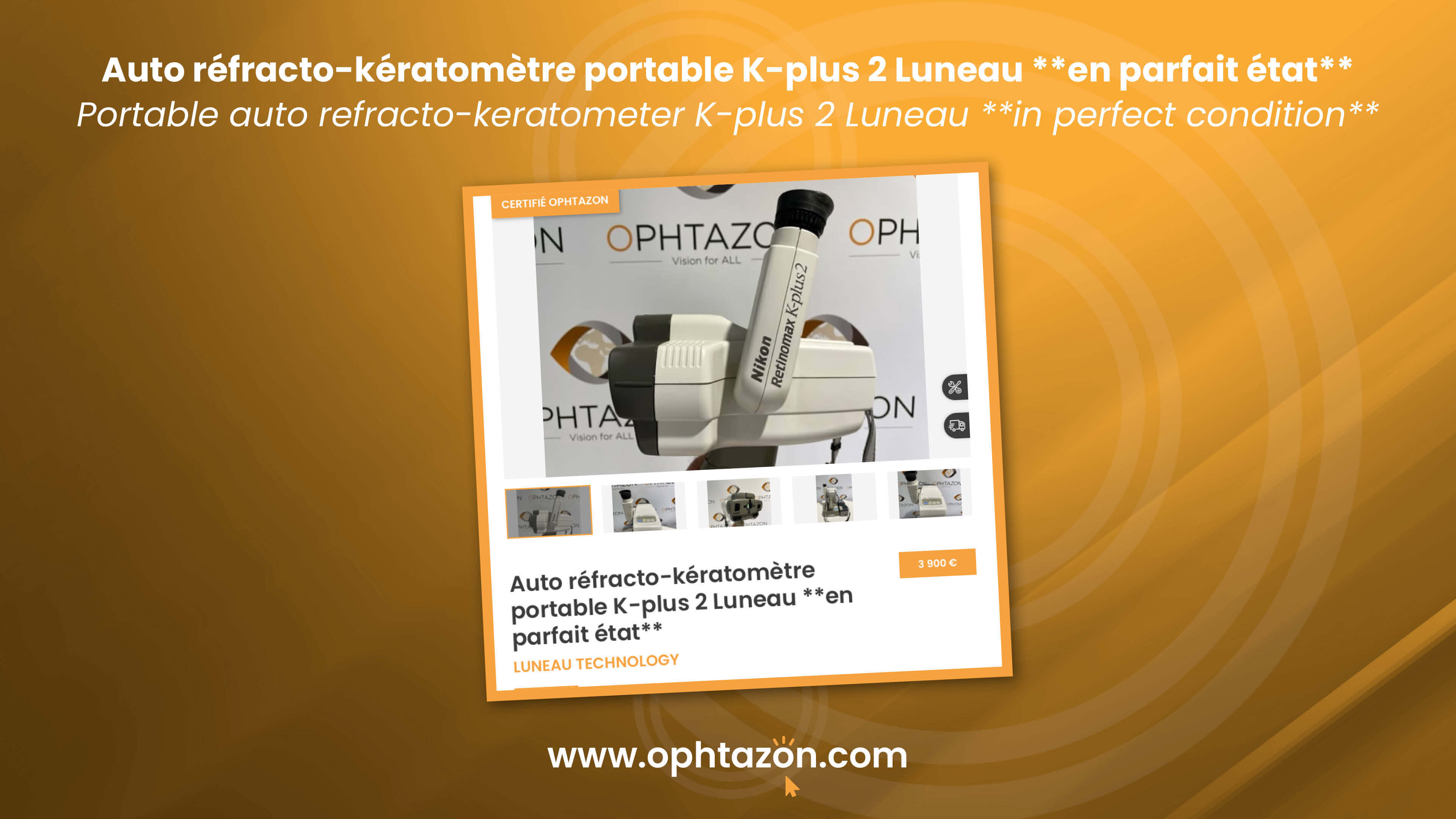 L'auto réfracto-kératomètre portable K-plus 2 Luneau **en parfait état** est disponible !